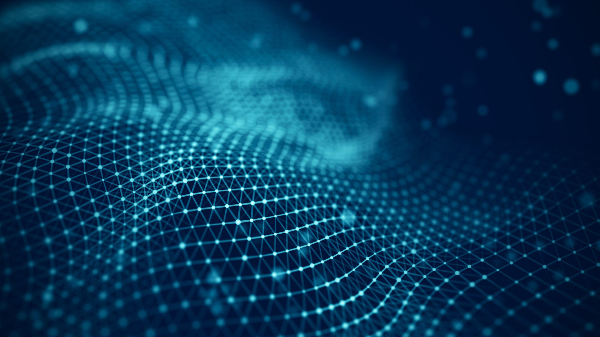 Data technology illustration. Abstract futuristic background. Wave with connecting dots and lines on dark background. Wave of particles.